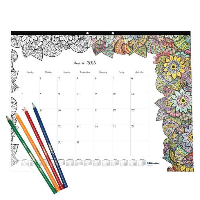 Adult Coloring Calendar-with colored pencils